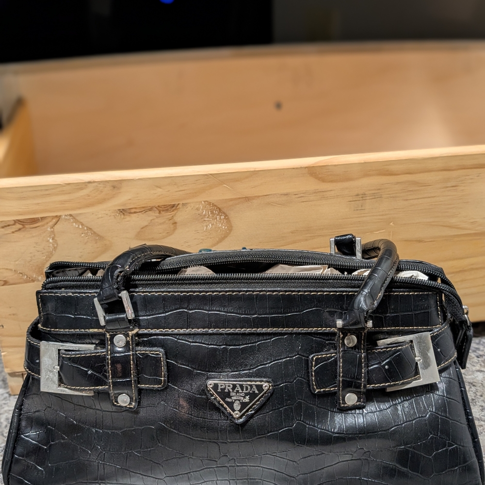 Prada Black Leather Purse with Structured Design